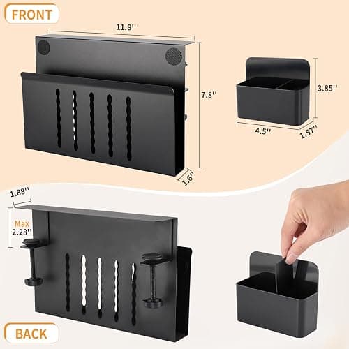 Henitol Desk Side Storage with Pen Holder, No Drill Hanging Desk Organizer Under Desk Storage Mount, Clamp-On Laptop Holder Table Side Tray Desktop Organization for Office and Home (Black) thumbnail 2