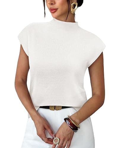 Sampeel Womens Short Sleeve Sweater Mock Neck Summer Top Dressy Casual Basic Knit Pullover Shirt - Image 1
