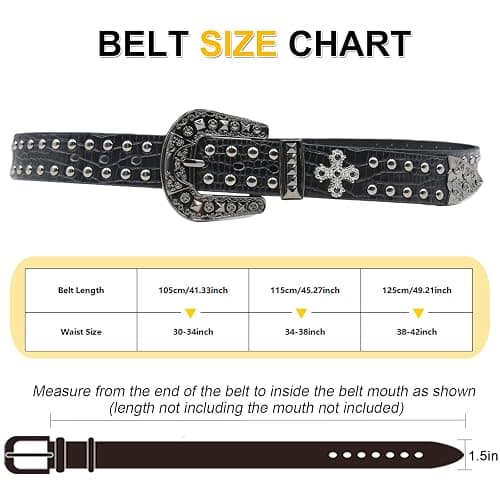 EVERBLTING Black Western Cowboy Belt for Men Women Western Cowboy Cowgirl Y2k Studded Belt Western Punk Studded Belts thumbnail 6