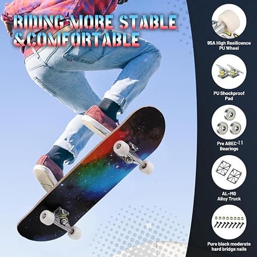 ANYFUN Pro Complete Skateboards for Beginners Girls Boys Kids Youths Teens Adults 31"x8" Skate Boards 7 Layers Canadian Maple Double Kick Deck Concave Longboard thumbnail 3