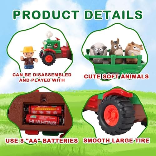 Self-Driving Farmer Tractor Truck Toy for Boys with Lights and Music, with Farmer Figure & Farm Animals (Moving Chimney and Shaking Animals) thumbnail 8