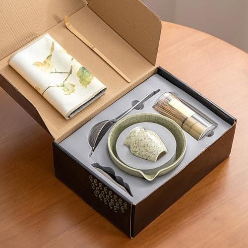 Matcha Whisk Set - 7PCS matcha kit ，Matcha Bowl with Spout, Bamboo Whisk with Ceramic Holder, Macha Scoop and Sifter, Matcha Kit for Ceremony, Gift for Matcha Lovers Green matcha set thumbnail 9