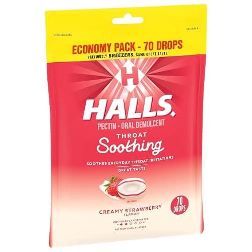 HALLS Throat Soothing (Previously HALLS Breezers) Creamy Strawberry Throat Drops, Economy Pack, 70 Drops thumbnail 9