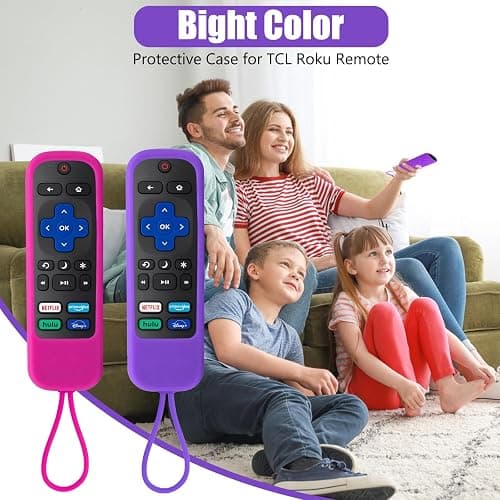 2 Pack Case for Roku Express/Streaming Stick/Premiere - Silicone Remote Cover for TCL Hisense Roku TV Remote Sleeve Skin Smart TV Remote Control Replacement Cover Case(Purple and Rose) thumbnail 4