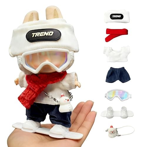 Doll Clothes for 18cm Dolls, Winter Ski Style,Set with Trend Beanie, Red Scarf, Goggles, Snowman Charm & Mini Snowboard – Cute Collectible Dolls Outfits thumbnail 4