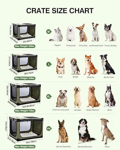 Veraste 33 Inch Collapsible Travel Dog Crate for Medium Large Dogs, Portable Dog Crate 4-Door Foldable Soft Kennel with Durable Mesh Windows for Indoor & Outdoor Travel, with Storage Bag,Green thumbnail 2