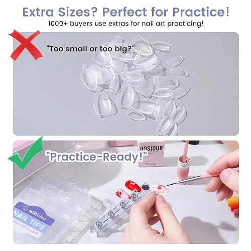Wilfniee Short Almond Nail Tips: 240PCS Soft Gel Pre-Shaped Acrylic Fake Almond Nail Tips with Nail Stand, 12 Sizes Full Cover Clear Press on Nails for Girls Women Nail Art Design thumbnail 2