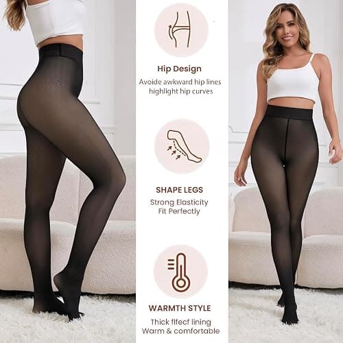 Apriddeo 2025 One-Seam Fleece Lined Tights More Warmth Fake Translucent Pantyhose High Waist Thermal Legging Women thumbnail 5