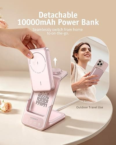 RORRY AuraDock Charging Station for Apple,10000mAh Detachable Power Bank | 3 in 1 for Magsafe Charger, 30W PD Wireless Magnetic Charging Station for iPhone, Apple Watch, AirPods thumbnail 3