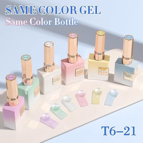 Double Rhythm 6 Pcs 15 ML Gel Polish Set Same Color Same Bottle Soak Off Gel Polish Kit Nail Art Manicure Salon DIY at Home for Women (Pearl Pink White Green Blue Purple-T6-21) thumbnail 3