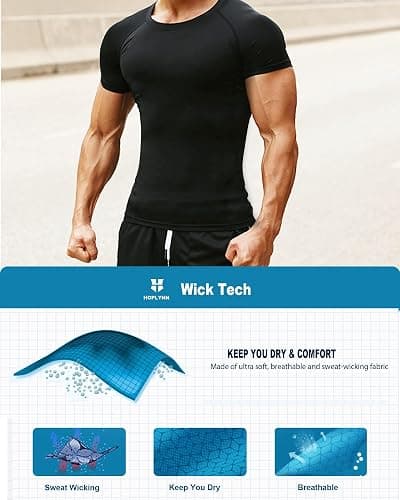 HOPLYNN 4/5 Pack Workout Compression Shirts Men Long/Short Sleeve Rash Guard Athletic Undershirt Gear T Shirt for Sports thumbnail 3