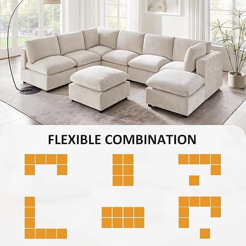 VANOMi Modular Sectional Sofa, Convertible Sofa Couch Modular Sofa with Ottoman, Sectional Sofas for Living Room Small Apartments thumbnail 3