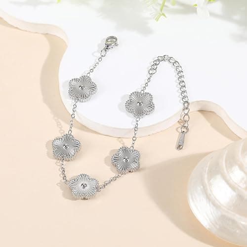 TICVSS Four Leaf Clover Bracelet for Women 18K Gold Plated Stainless Steel Lucky 4 Leaf Gold Link Bracelet Jewelry Gift for Women thumbnail 3