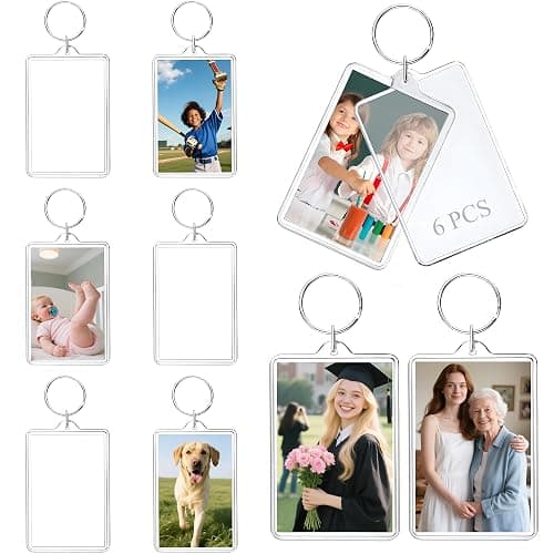 Timerchin Personalized Custom Picture Frame Keychain 6PCS Acrylic Clear Rectangle Photo Keychain Blanks DIY for Loved Ones - Image 1