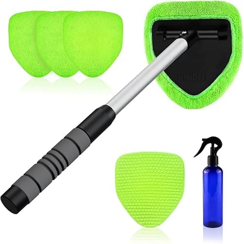 XINDELL Windshield Cleaner Tool – Car Interior Window Cleaning Kit with Extendable Handle & 4 Microfiber Pads, Auto Wiper Inside Windshield Brush for Car & Home Windows - Image 1