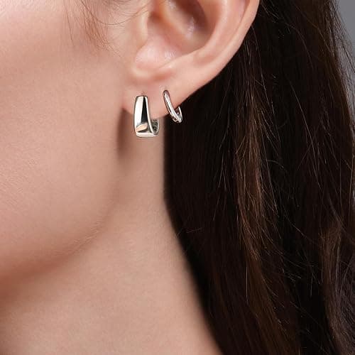 Silver Earrings Small Chunky Silver Hoop Earrings for Women Gold Earrings | 14K Gold Plated Small Hoop Earrings Silver Hypoallergenic Earrings Small Thick Huggie Hoops Earrings thumbnail 7
