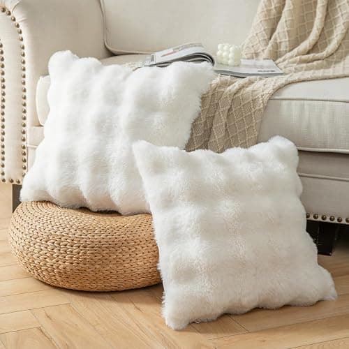 Yaertun Pack of 2 Cream White Thick Soft Wool Decorative Throw Pillow Covers 18x18 Inch Faux Fur Plush Fluffy Cushion Covers for Sofa Couch Bedroom thumbnail 5