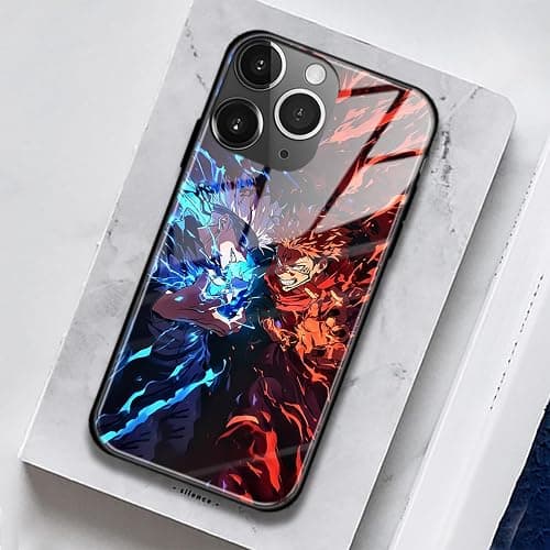 Akatxezy Satoru vs. Yuji Sukuna JJK Tempered Glass Glossy Anime Phone Case - Soft Silicone Protection Shell, Manga Character Design for iPhone 15 thumbnail 3