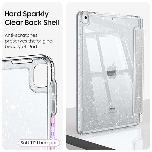 Fintie Slim Case for iPad 9th / 8th / 7th Generation (2021/2020 / 2019) 10.2 Inch - [Built-in Pencil Holder] Glittering Sparkly Shockproof Cover with Shiny Clear Back Shell, Auto Wake/Sleep, Silver thumbnail 5