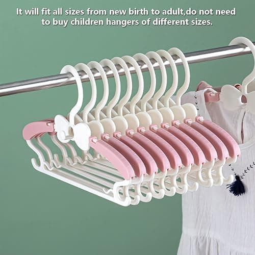 WJWSKI Baby Hangers for Closet 20pcs, Pink Kids Clothes Hanger Plastic, 11-14.5" Adjustable Perchas for Child Dresses, Non-Slip Children Bow Hanger for Girl Toddler Infant Nursery Newborn Clothing thumbnail 6