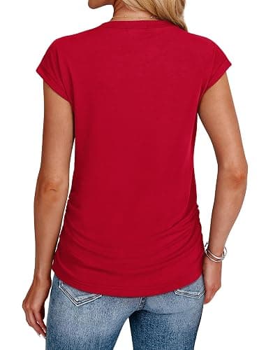 SAMPEEL Womens Summer Tops Trendy 2025 Ruched Cap Short Sleeve Tshirts Shirts Crew Neck T Shirts Fashion thumbnail 5