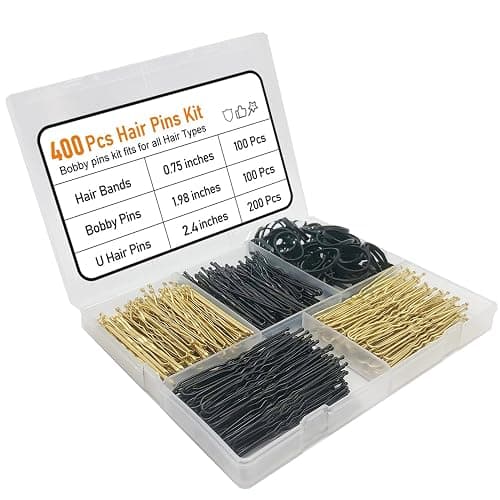 400 Pcs Hair Pins Kit, Including 100 Pcs Bobby Pins, 100 Pcs U Hair Pins, 200 Black Rubber Hair Bands, Hair Pin for Girls and Women, Great for All Hair Types (Black, Gold) - Image 1