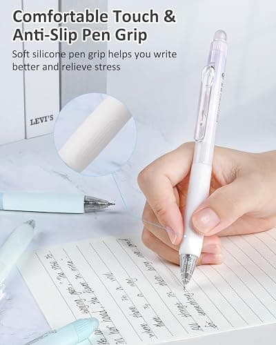 Erasable Pens, 6 Pack Fine Point 0.5mm Black Erasable Gel Pens with 360°Rotating Erasers, Make Mistakes Disappear, Comfort Grip for Drawing, Writing, Planning, and Crossword Puzzles (Black Ink) thumbnail 6