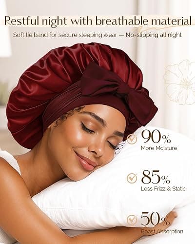 Yanibest Satin Silk Bonnet for Sleeping Women, Double Layer Hair Bonnet with Elastic Tie Band for Curly Natural Hair thumbnail 2