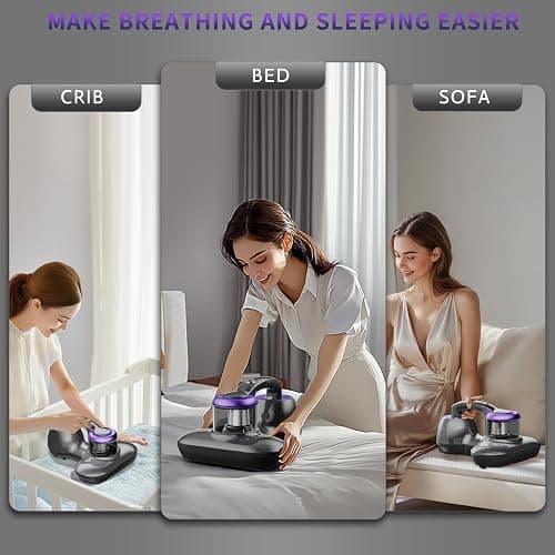 Hersven Mattress Vacuum Cleaner, Handheld UV Bed Vacuum Cleaner 16KPa & 12800 Vibrations Per/Min Upgraded Effectively Clean Up Bed, Pillows, Cloth Sofas, Carpets and Ther Fabric Surfaces thumbnail 7