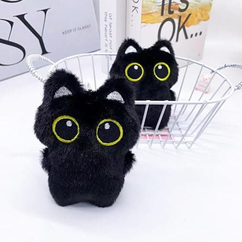 Fuerxy Black Cat Bag Charm, Cute Cat Plush Keychain, Black Cat Gifts for Handbags Backpacks Purse Keychain Accessories Charm Cat Lover Gifts thumbnail 4