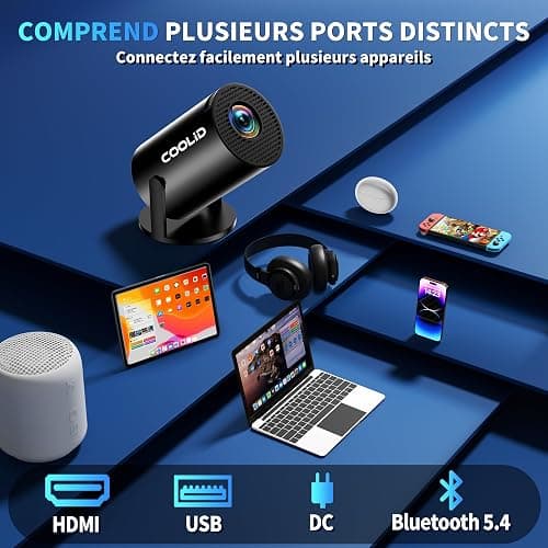 [Apps intégrées & 2026 Upgraded] Mini Vidéoprojecteur Supporte 4K 1080P avec 5G WiFi 6 Et BT 5.4 Le Projecteur Soutien Rotation 180° Portable Projecteur Video Applicable Laptop/HDMI/TV Stick,Negro thumbnail 6