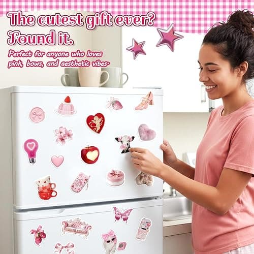 200PCS Pink Coquette Stickers for Girls, Cute Aesthetic Vinyl Stickers for Scrapbooking, Laptop, Phone, Guitar & Water Bottles thumbnail 8