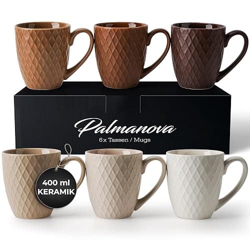 MIAMIO 6 x 14 Oz Coffee Mug Set - Modern Ceramic Matt - Palmanova Collection (Beige) - Image 1