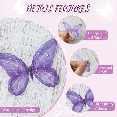 40PCS Purple Butterfly Stickers, Butterfly Stickers Waterproof for Scrapbook Journal Laptop Gift Water Bottle Cell Phone Cases for Adults Kids Aesthetic Crafts thumbnail 4