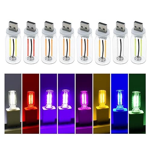 8Pcs USB LED Car Interior Atmosphere Light, Mini Retro Car Lamps USB Plug-in Glass Bottle Night LED Light - Image 1