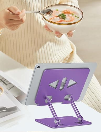 Aoviho Tablet Stand Holder for Desk, Adjustable Desktop Tablet Holder, Foldable Aluminum Tablet Mount for iPad pro 12.9, iPad Air Mini, Samsung Galaxy Tabs Z Fold Kindle Fire 4-12 inch Purple thumbnail 2