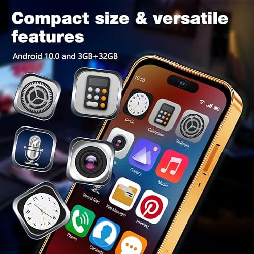 Pdfbenli Mini Phone for Kids,Unlocked Kid Phone,4.0 inch HD Touch Screen,3GB+32GB,4G,Dual SIM,Face ID,Android 10.0,GPS,Kids Smart Phone (Orange) thumbnail 3