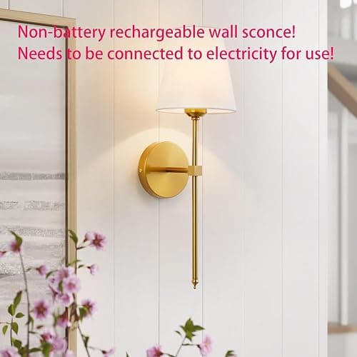 KUAUGST Wall Sconces Sets of 2, Retro Industrial Wall Lamps, Bathroom Vanity Sconces Wall Lighting with White Fabric Shade, Suitable for Bedroom Living Room Corridor Kitchen thumbnail 2