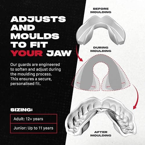 SAFEJAWZ Mouth Guard, Dual Layer Mouthguard for Adults with Case, Easy Fit Remoldable Mouthpiece for Football, Boxing, Lacrosse, MMA, Basketball & All Contact Sports (Adult 12+ Years, Black Fangz) thumbnail 2