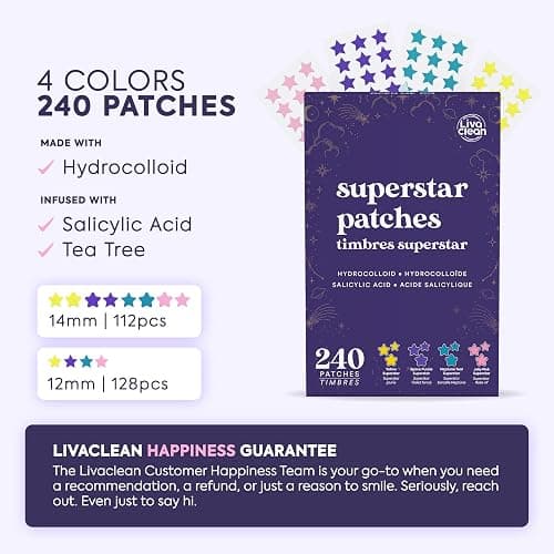 LivaClean 240 Count Colorful Star-Shaped Pimple Patches for Face – Hydrocolloid Acne Patches with Salicylic Acid – Cute Pimple Patches, Pimple Stickers, Zit Dots, Hydrocolloid Bandages, Acne Stickers thumbnail 2
