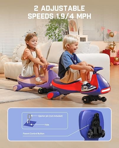 FanttikRide N7 Pro Electric Wiggle Car with Pedal, Rechargeable Battery, CyberWiggle, 2 in 1 Swing Car, 2 Speeds Max 4 Mph, Anti-Rollover, Flashing Wheels, Bluetooth, for Ages 3 and Up, 150 Lbs, Blue thumbnail 6
