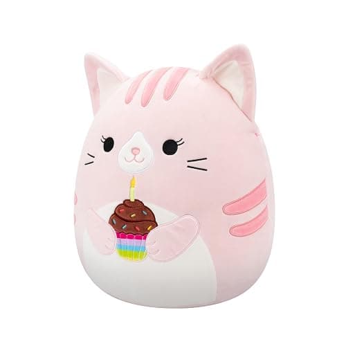 Squishmallows Original 14in Laura The Pink Tabby Cat Holding Birthday Cupcake – Official Jazwares Plush (Large) thumbnail 4