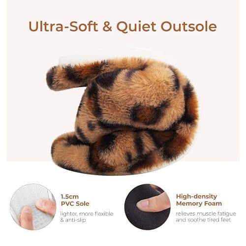 Snug Leaves Women's Fluffy Open Toe Slippers Cross Band Indoor Outdoor | Non-slip Sole, Faux Fur, Soft, Cute, Memory Foam, Lightweight, Cozy Comfy, Machine Washable, House, Bedroom Slip-on thumbnail 5