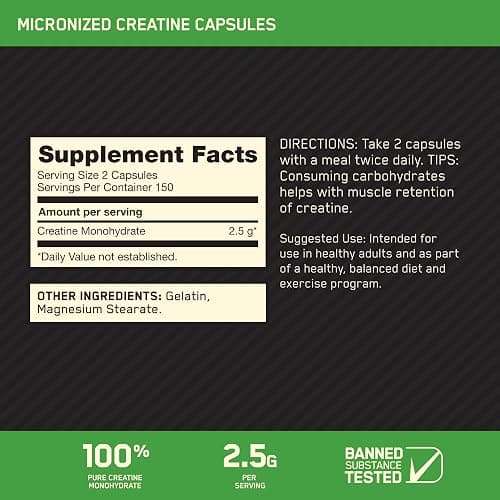 Optimum Nutrition Micronized Creatine Monohydrate Capsules, Keto Friendly, 2500mg, 300 Capsules (Packaging May Vary) thumbnail 2