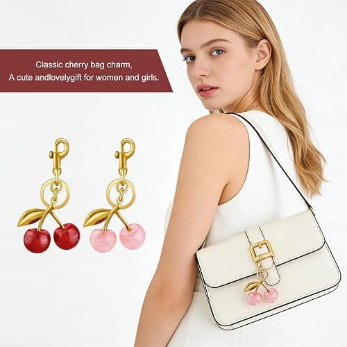 Trofinae 2 PACK Keychain Cherry Bag Charms Purse, Cherry Charm For Purse Key Chain Women Cute - Car keyrings leather handbags, Purse Charms For Handbags Valentines Day Gifts (1, Red+Pink) thumbnail 4