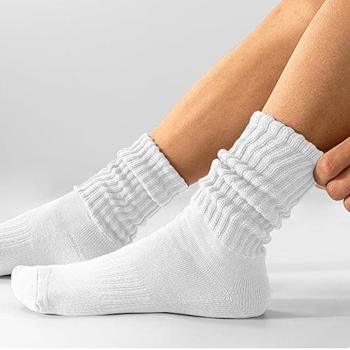 AugRing Women's Scrunch Crew Socks Retro 3-Pack Solid Cotton Boot Calf Chunky Ribbed Cozy Slouchy Socks Size 5-11 thumbnail 4