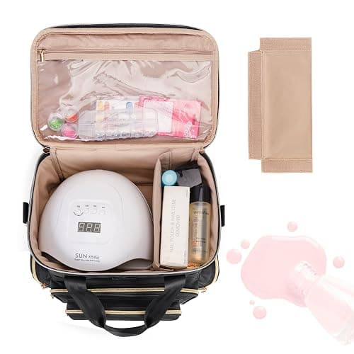 BAFASO Double Layer Nail Polish Organizer Holds 70 Bottles (15ml - 0.5 fl.oz) and a Nail Dryer, Nail Polish Case with 2 Removable Pouches and Tools Storage Sections (Patented), Black thumbnail 3