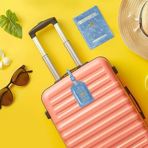 Blue Rhinestone Passport Holder With Luggage Tag Set,luggage Tags For Suitcases,Glitter Passport Cover,Handmade Bling Passport Wallet For Women,Girl Travel Passport Book,Ideal Gift For Travelers thumbnail 8