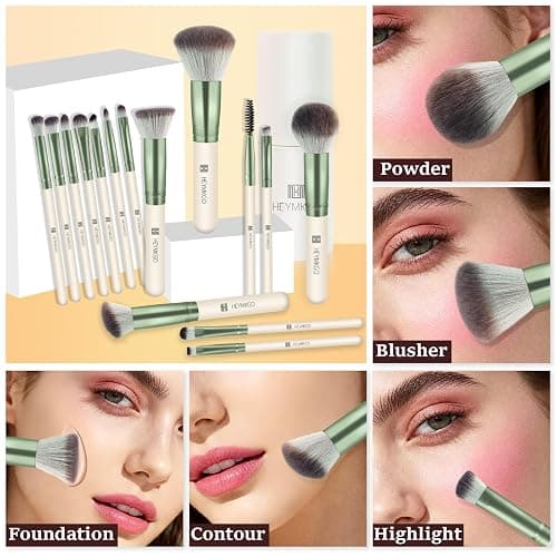 HEYMKGO Makeup Brushes 15Pcs Diversity Makeup Brush Set with Makeup Brush Holder Premium Synthetic Bristles Foundation Kabuki Powder Concealers Blush Blending Lip Eyeshadow Highlighter Eyebrow Brush thumbnail 7