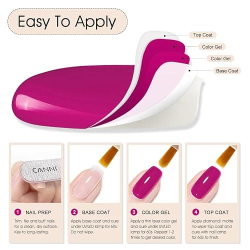 CANNI Pink Gel Polish – 1 Pc 9ML Dark Hot Pink Yellow Color, High Gloss UV/LED Soak-Off Gel Nail Polish for French Manicure, DIY & Salon Quality for Girls & Women thumbnail 5